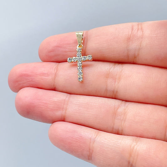 18k Gold Layered 15mm Cross Charm with Cubic Zirconia Wholesale Dainty Pendant