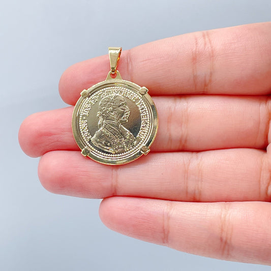 18k Gold Layered 2.5mm Quarter Round Coin Charm Wholesale Gold Pendant Coin