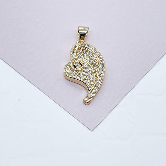 Very Delicate And Fine 18k Gold Layered Heart Charm with Micro Pave Cubic