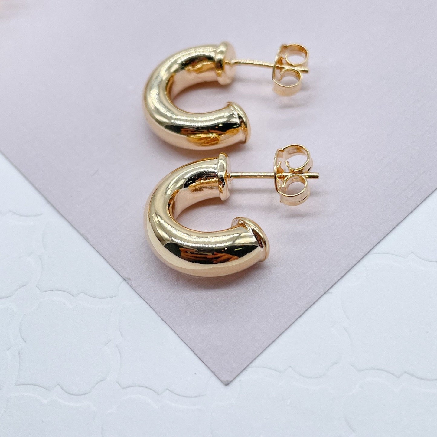 Thick 18k Gold Layered Plain 6mm Open Hoop Earrings