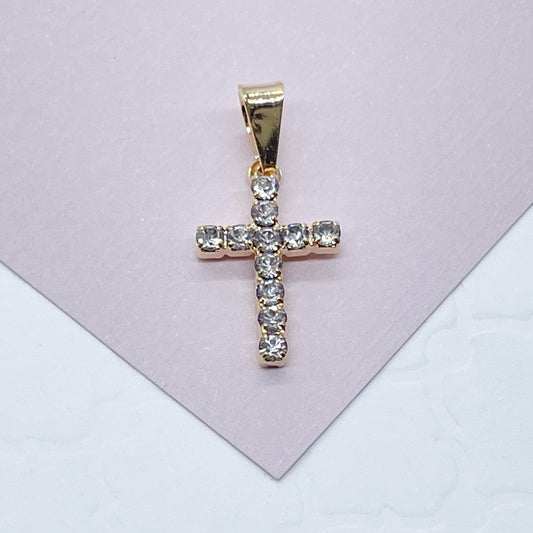 18k Gold Layered 15mm Cross Charm with Cubic Zirconia Wholesale Dainty Pendant