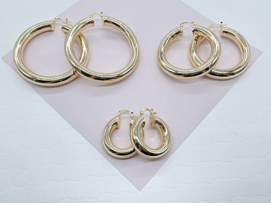 18k Gold Layered 8mm Thick Hoop Earrings, Chunk Gold Hoop, Fat Hoop Earrings