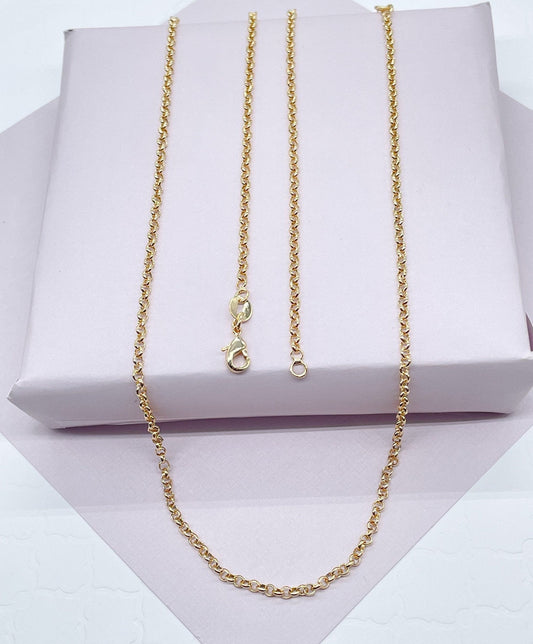 18k Gold Layered 2mm Cable Link Chain Dainty Necklace For Wholesale And Jewelry
