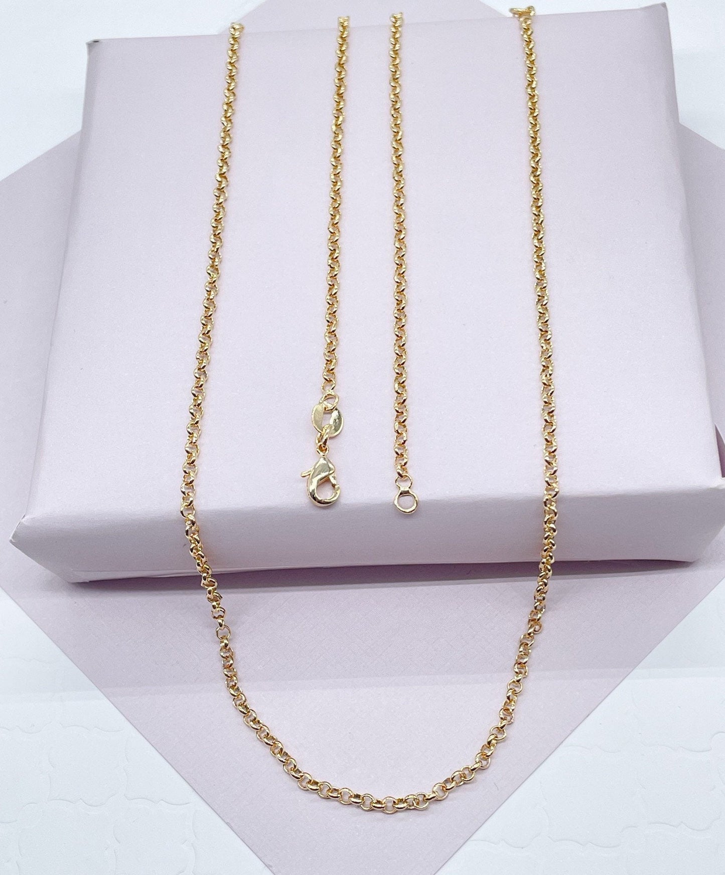 18k Gold Layered 2mm Cable Link Chain Dainty Necklace For Wholesale And Jewelry