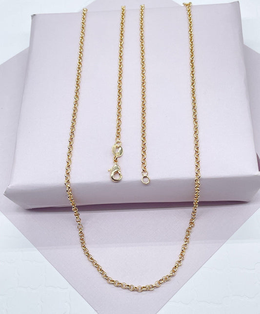 18k Gold Layered 2mm Cable Link Chain Dainty Necklace For Wholesale And Jewelry