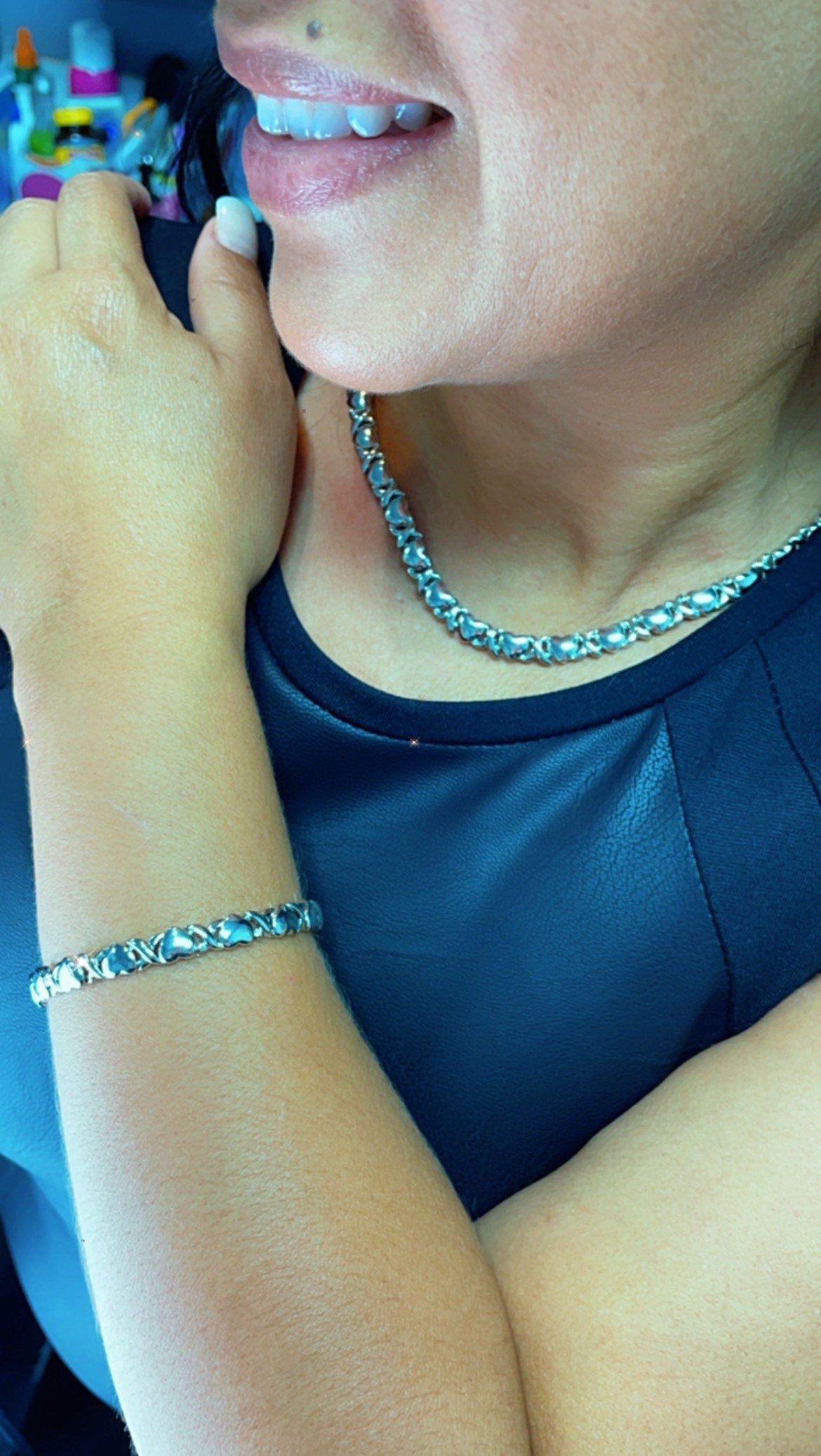 18k Gold Layered Heart Shape XOXO Set of Bracelet and Necklace Available in Gold,