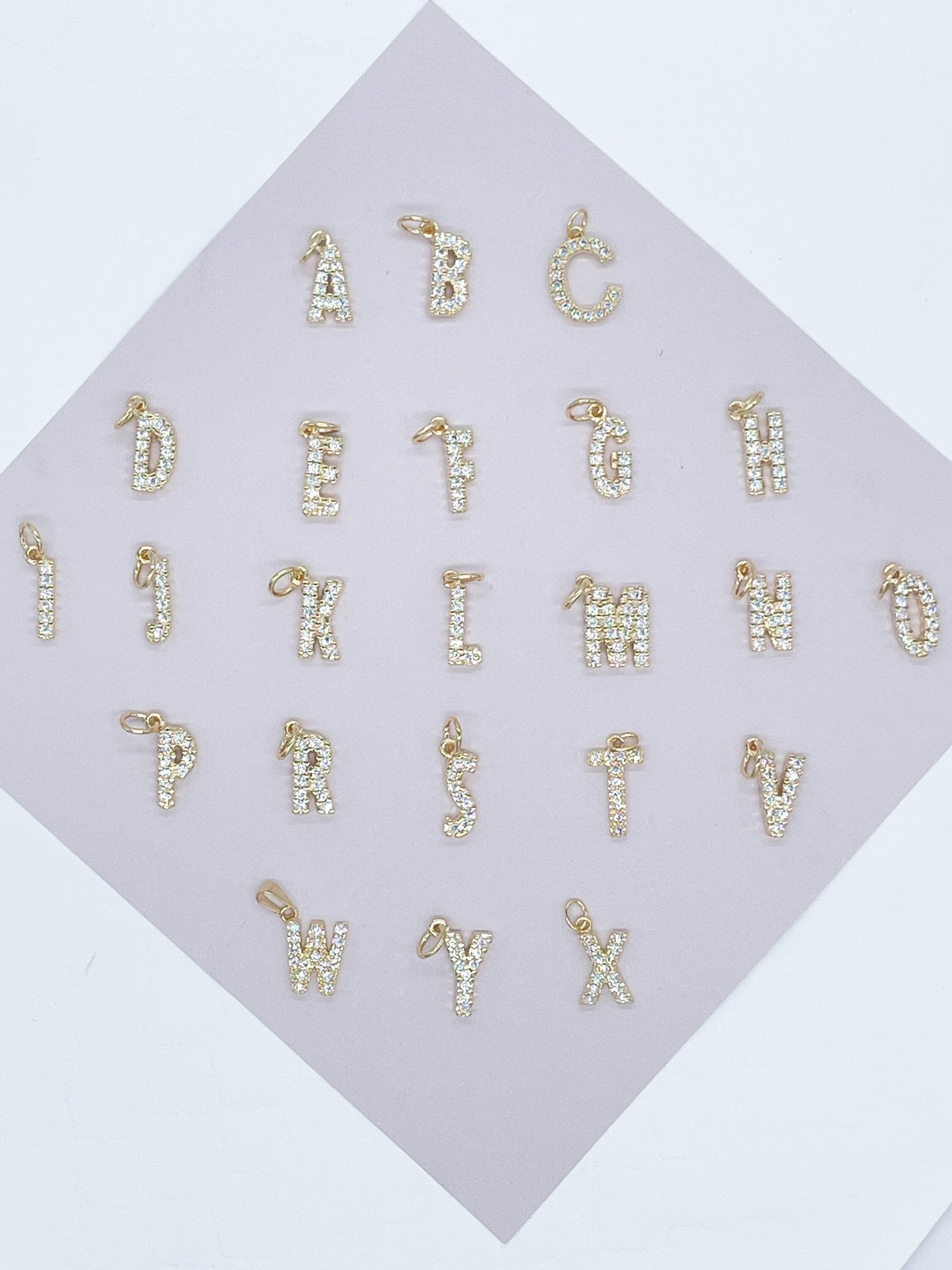 18k Gold Layered Cubic Zirconia Alphabet Letters Charms For Wholesale CZ Dainty