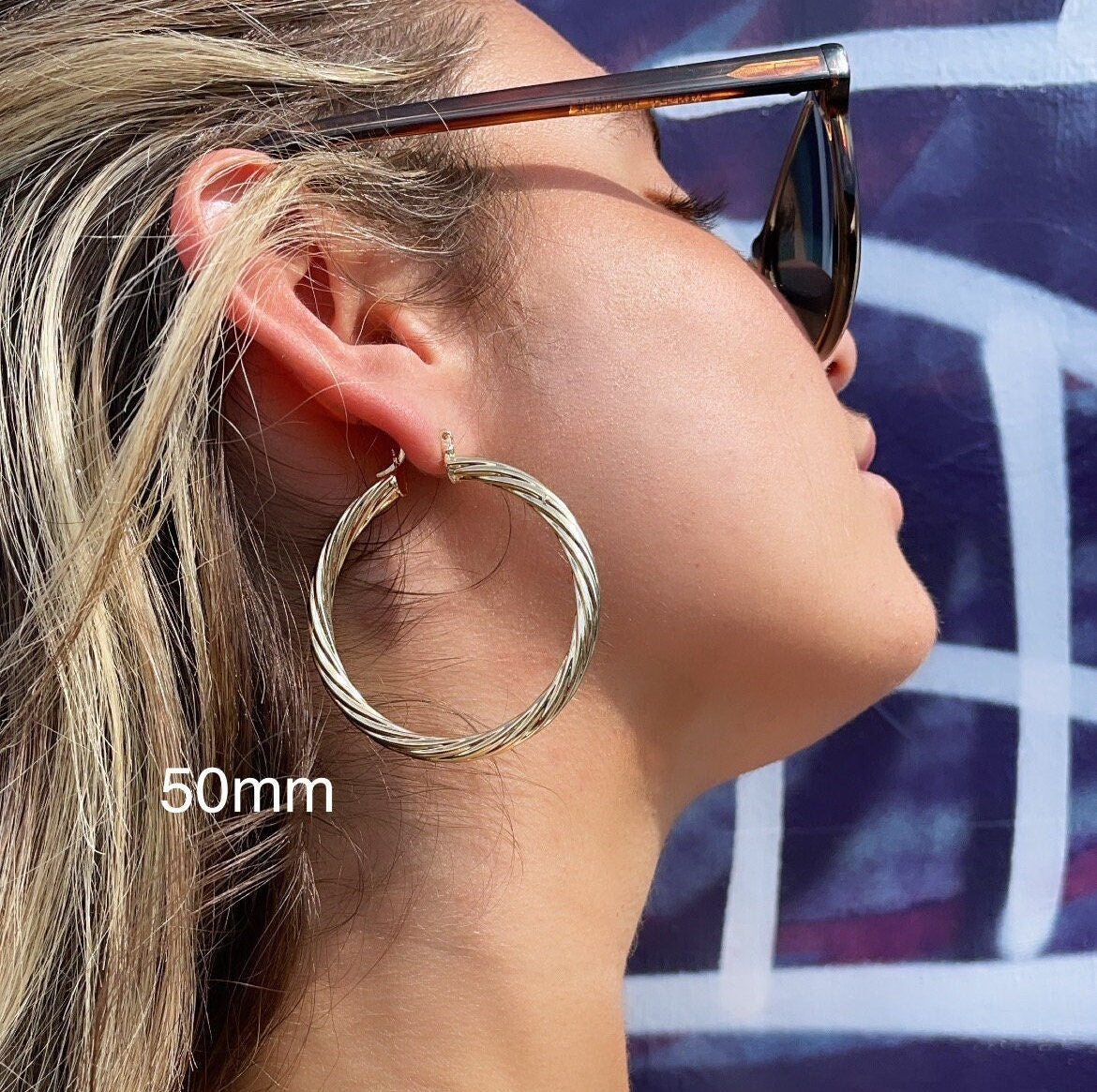 18k Gold Layered Hollow Italian Twist 5mm Thick Hoop Earrings, Gold Shiny Twisted