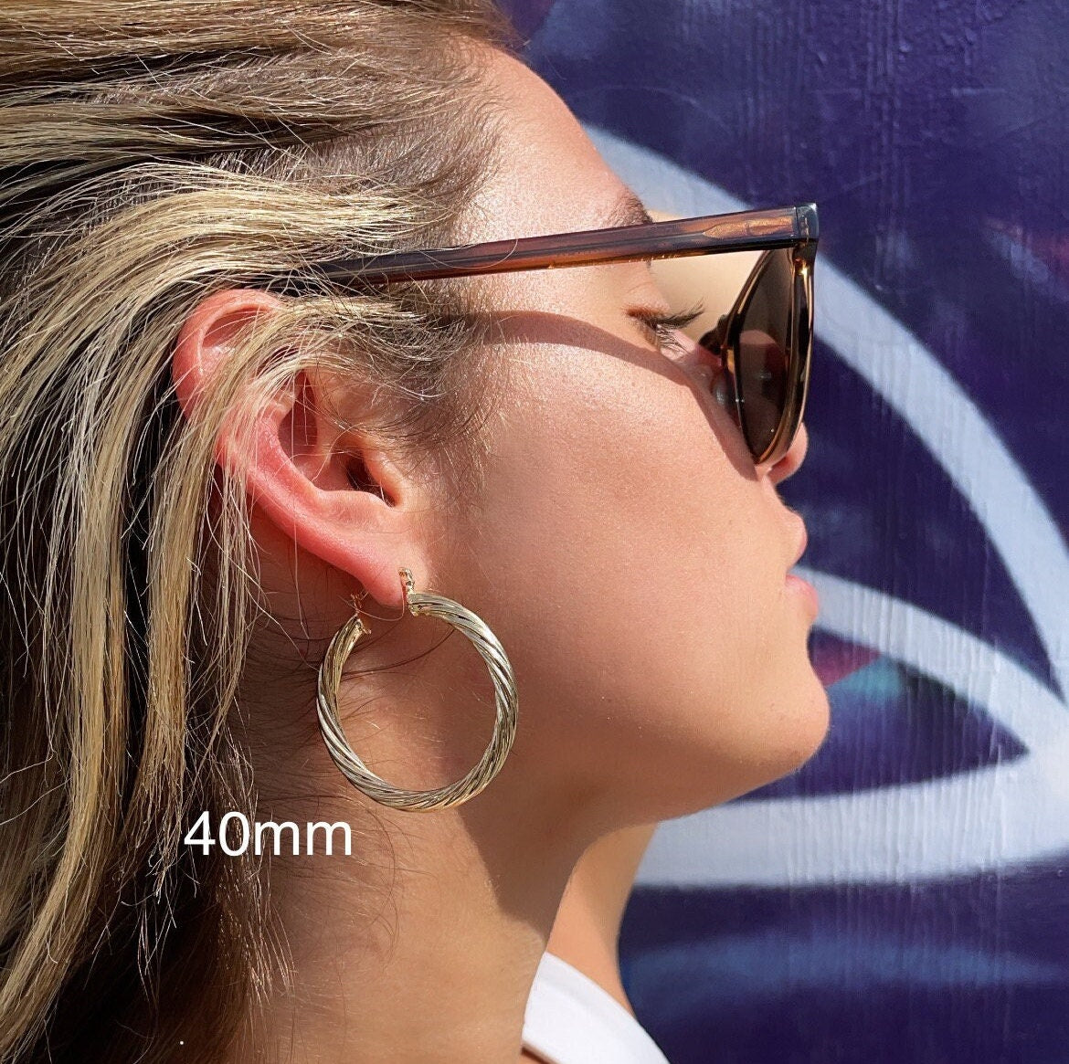 18k Gold Layered Hollow Italian Twist 5mm Thick Hoop Earrings, Gold Shiny Twisted