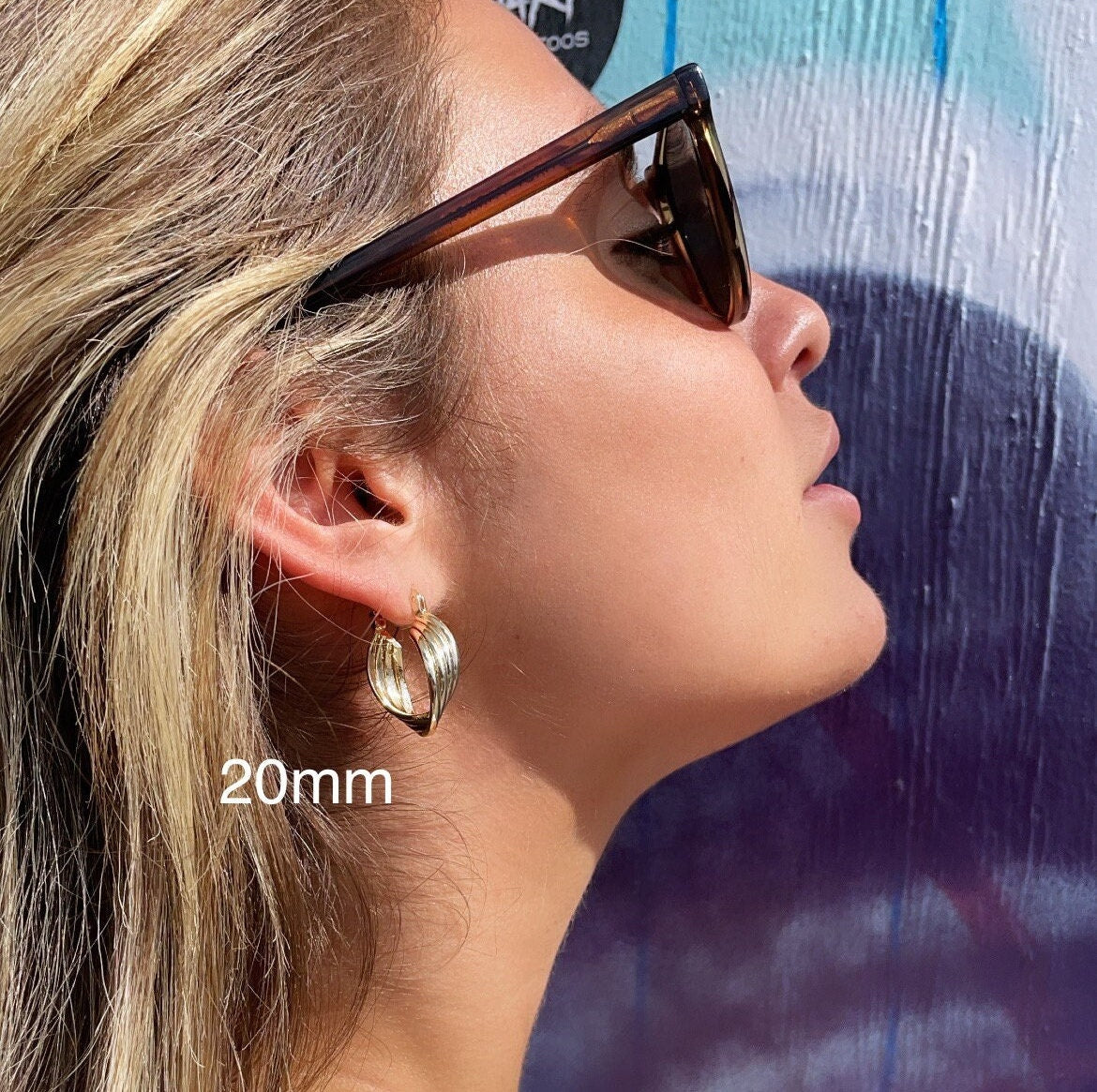 18k Gold Layered Four Layers Twisted 8mm Thick Hoop Earrings, Sizes 20mm, 30mm,