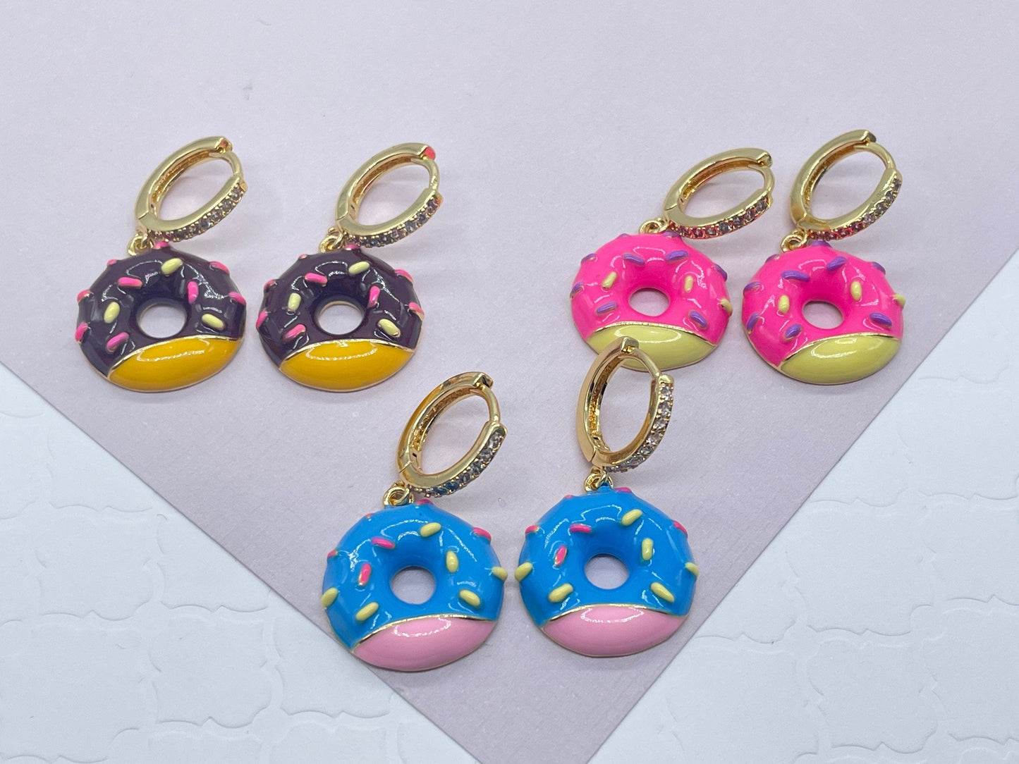 18K Gold Layered Colorful Donut Earrings Available In Different Colors And Tastes