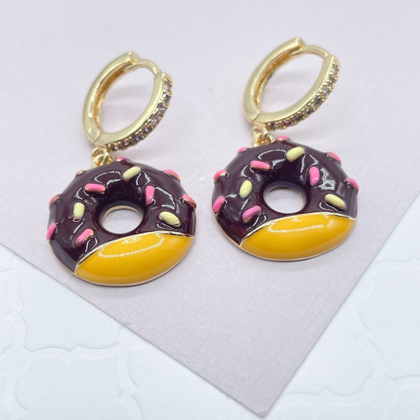 18K Gold Layered Colorful Donut Earrings Available In Different Colors And Tastes