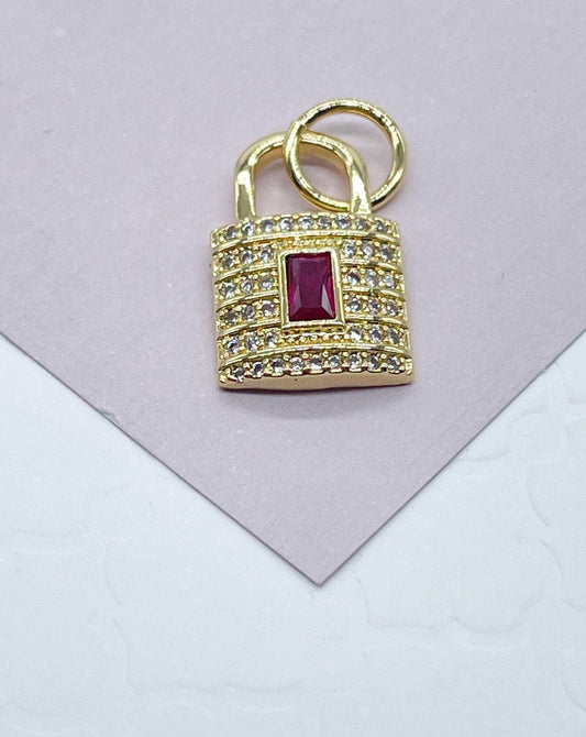 18k Gold Layered Lock Charm with Micro Pave Cubic Zirconia Featuring Dainty