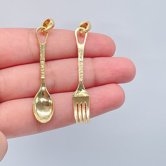 18k Gold Layered Fork & Spoon Charms, Dainty Spoon Pendant, Dainty Fork Pendant