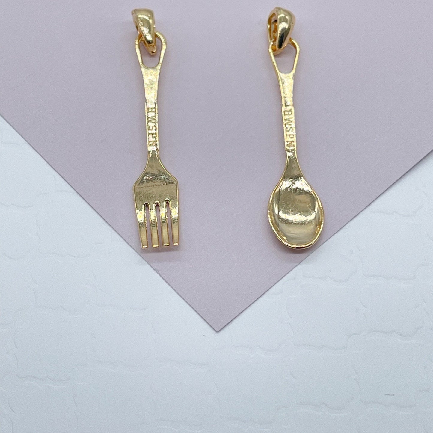 18k Gold Layered Fork & Spoon Charms, Dainty Spoon Pendant, Dainty Fork Pendant