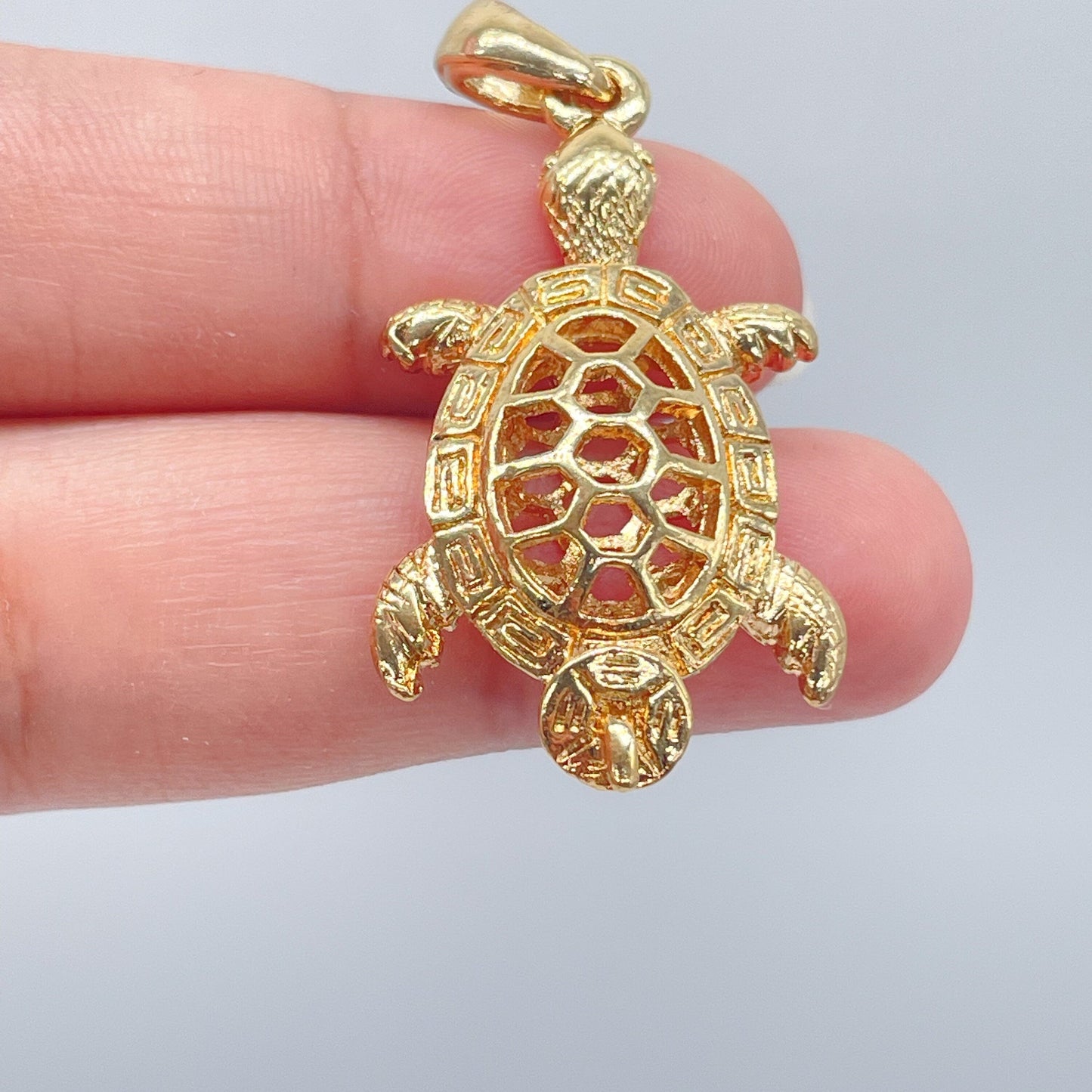 18k Gold Layered Double Sided 3-D Turtle Charm Featuring Large Bail For Wholesale