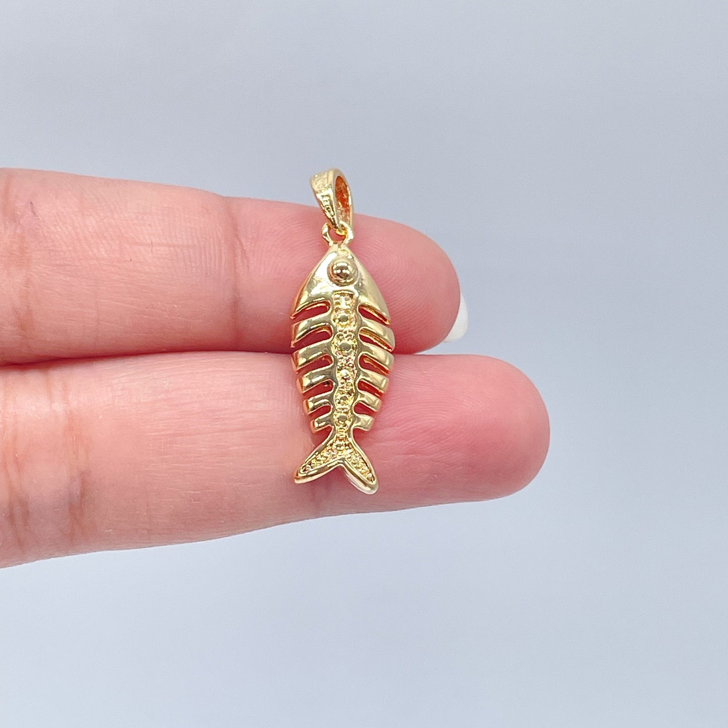 18k Gold Layered Dainty Fishbone Charm Marine Life Ocean Theme Fisher Jewelry For