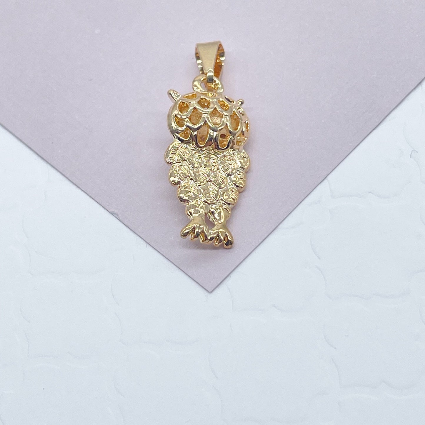 18k Gold Layered Owl Charm Featuring Cubic Zirconia Eyes For Wholesale And