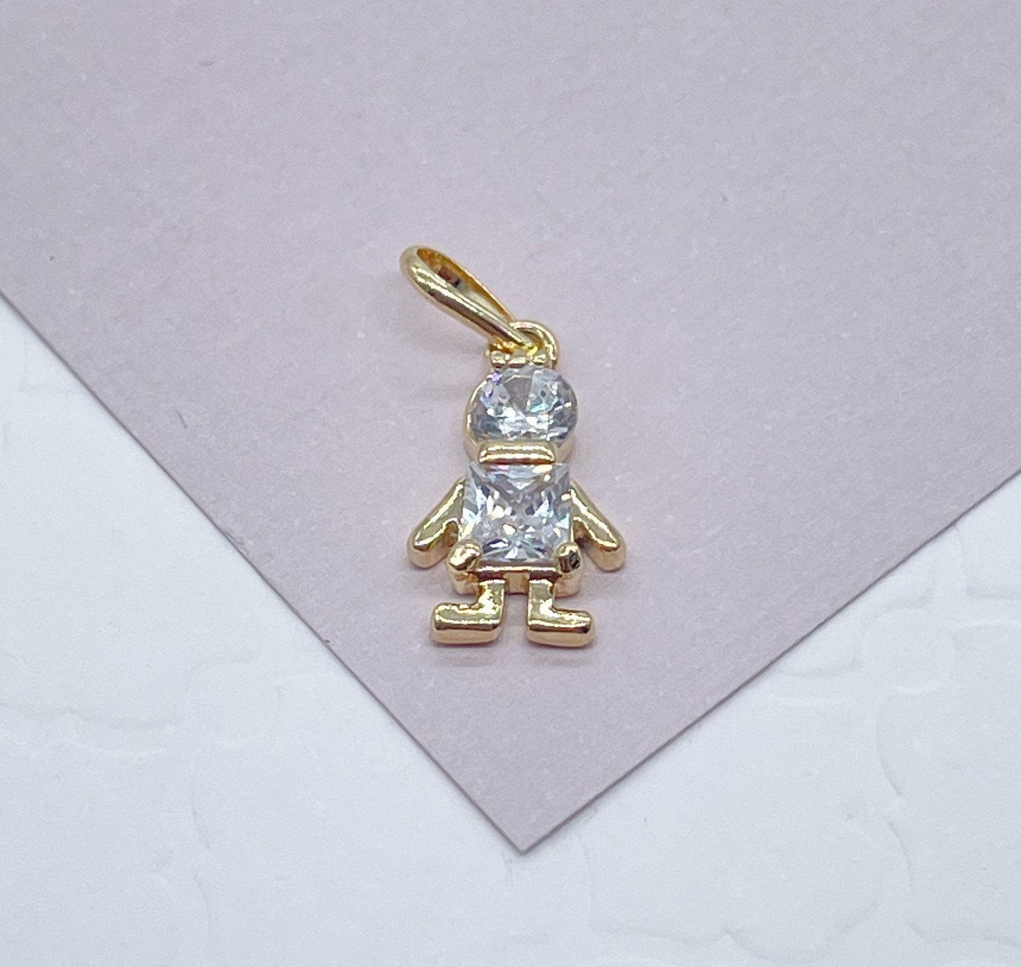 18k Gold Layered Kids Charm Boy or Girl Featuring Big Cubic Zirconia For