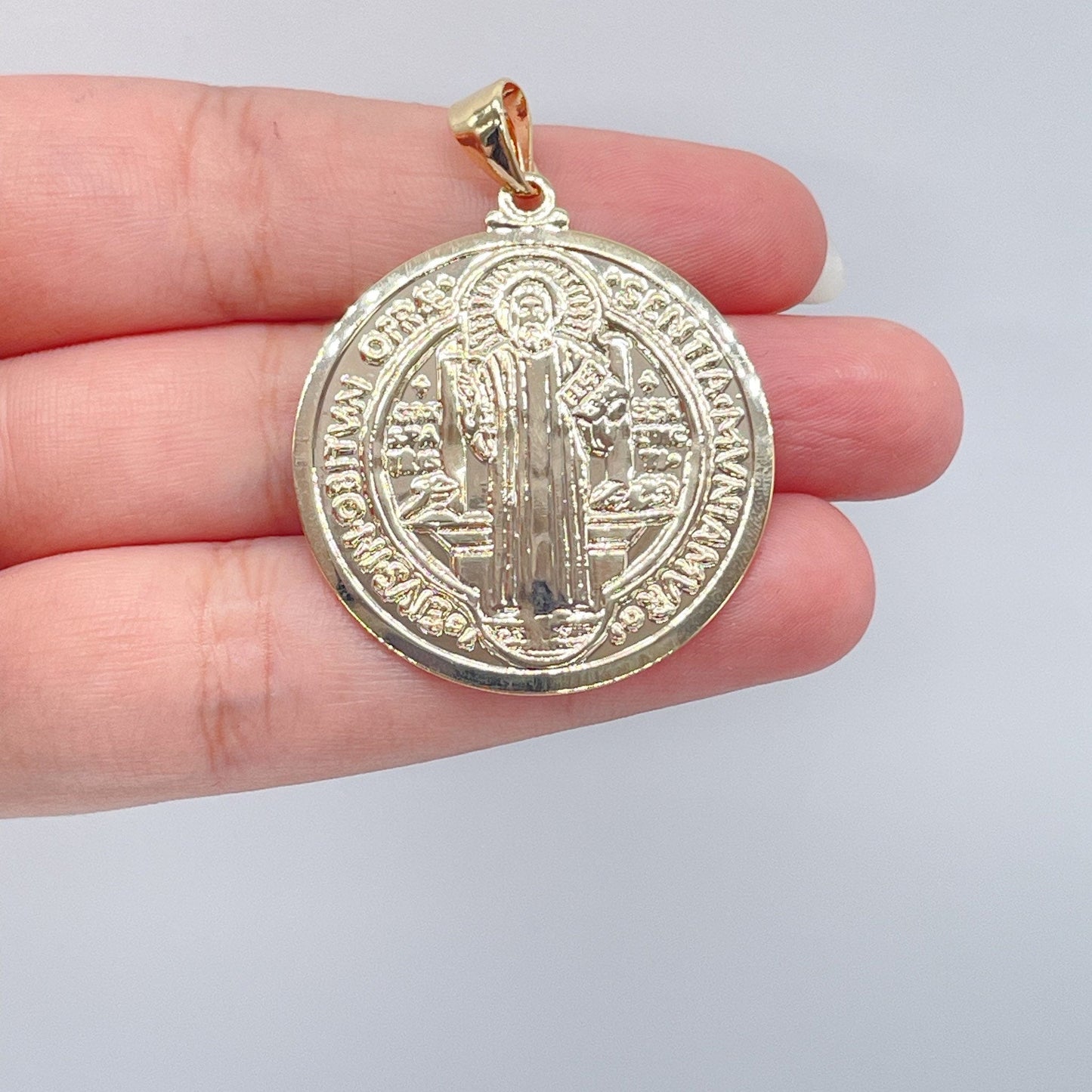 Double Sided 18k Gold Layered Saint Benedict Charm For Wholesale And Jewelry