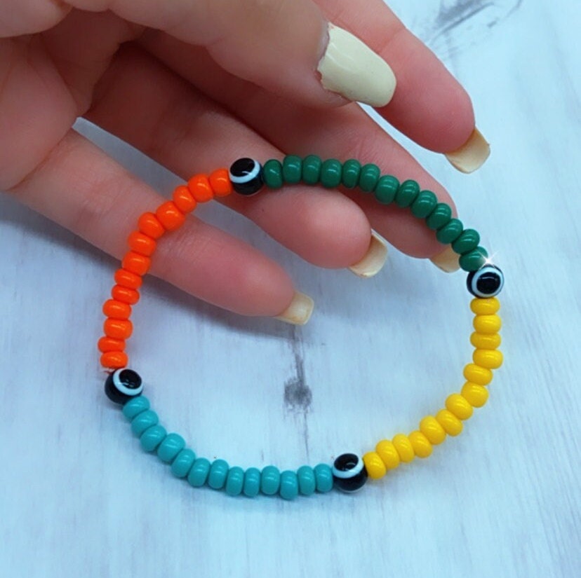 Colorful Beaded Bracelet With Black Evil Eye Good Luck Bracelet Wholesale