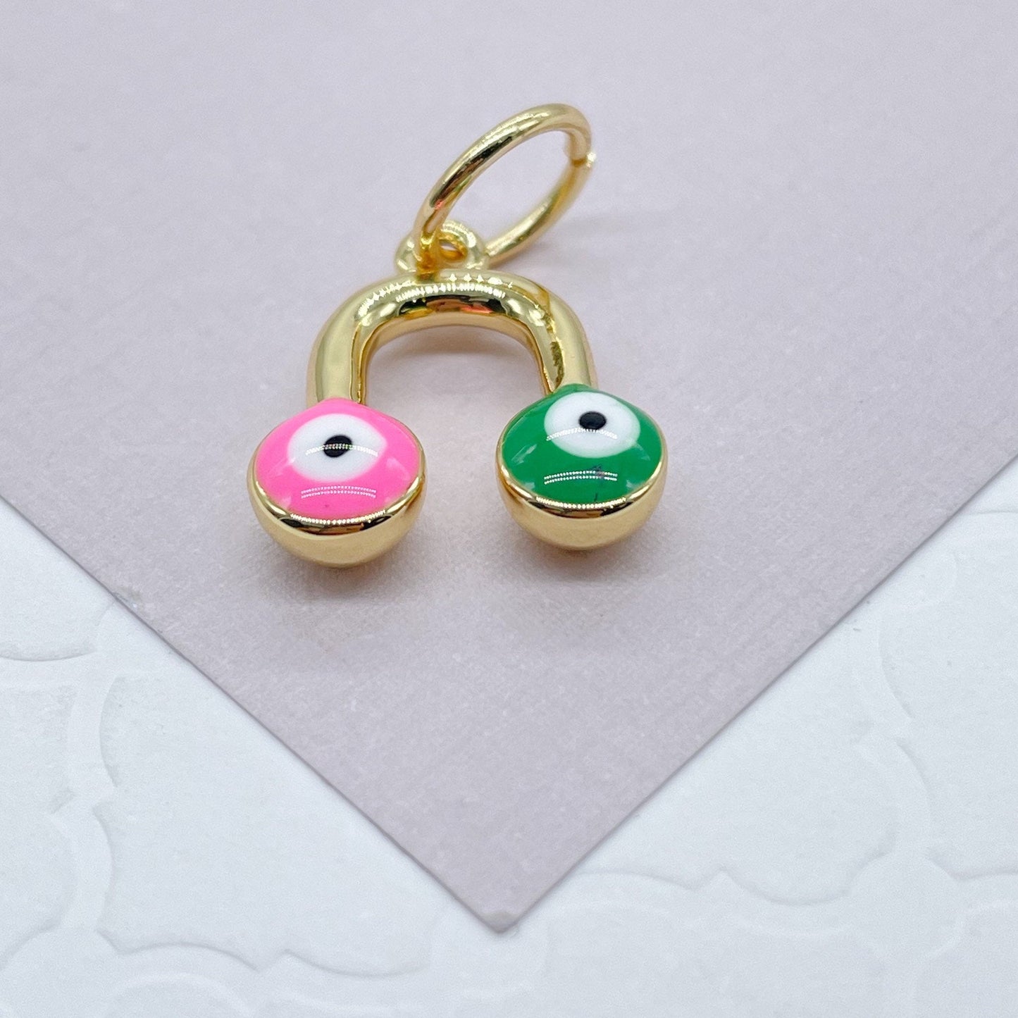 18k Gold Layered Colorful Evil Eye Enamel Pendant For Protection Wholesale