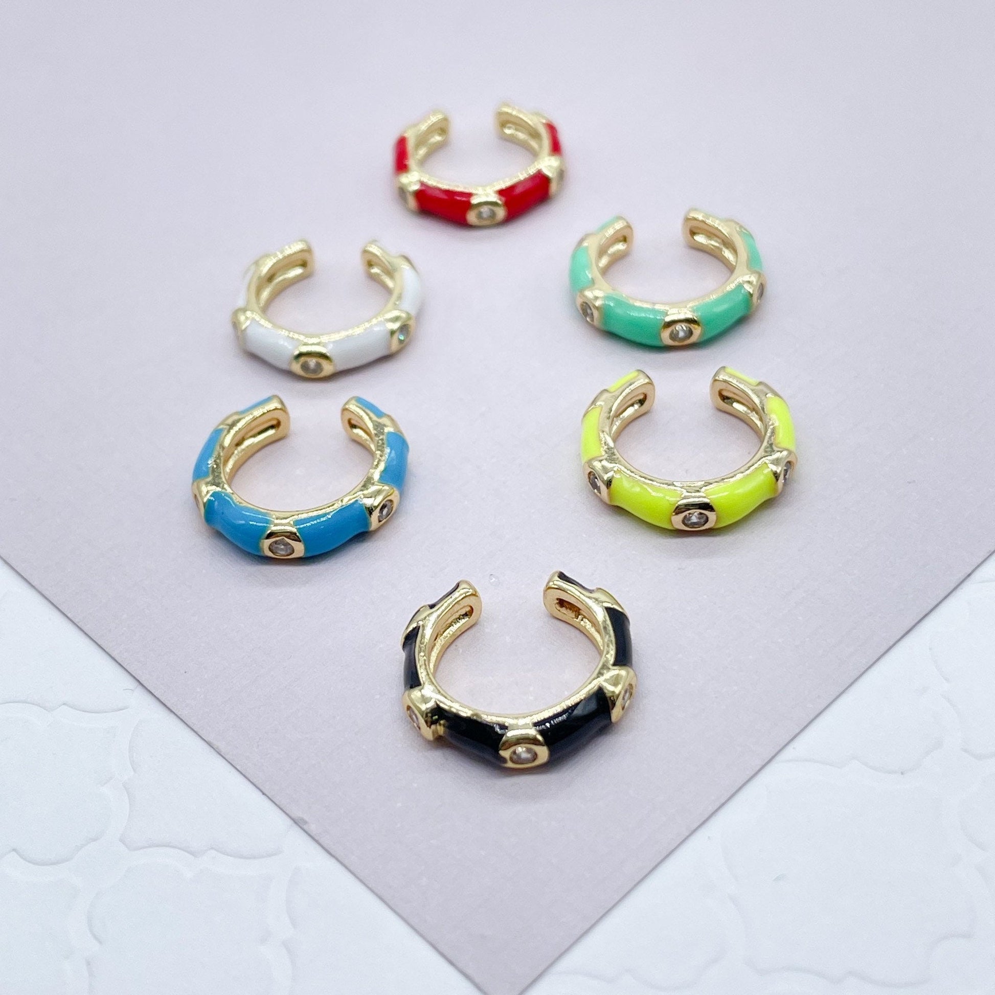 18k Gold Filled Colorful Enamel Ear Cuff Earrings Cubic Zirconia Details  Colored Jewelry