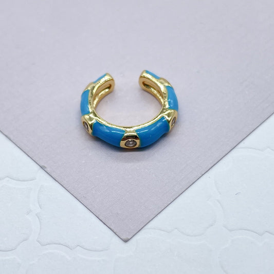 18k Gold Filled Colorful Enamel Ear Cuff Earrings Cubic Zirconia Details  Colored Jewelry