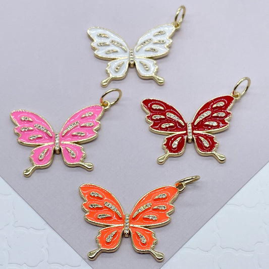 18k Gold Filled Colorful Butterfly Enamel Pendant Wholesale Charm Jewelry Making
