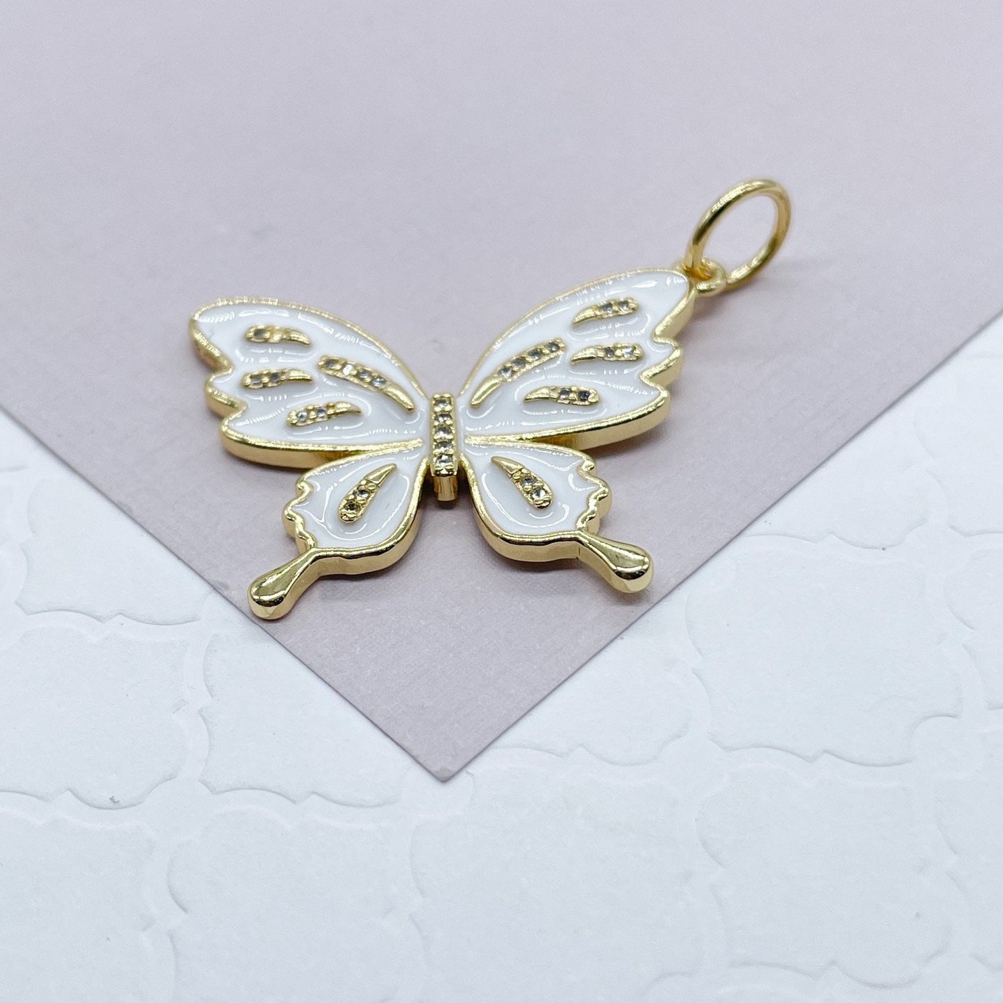 18k Gold Layered Colorful Butterfly Enamel Pendant Wholesale Charm Jewelry Making