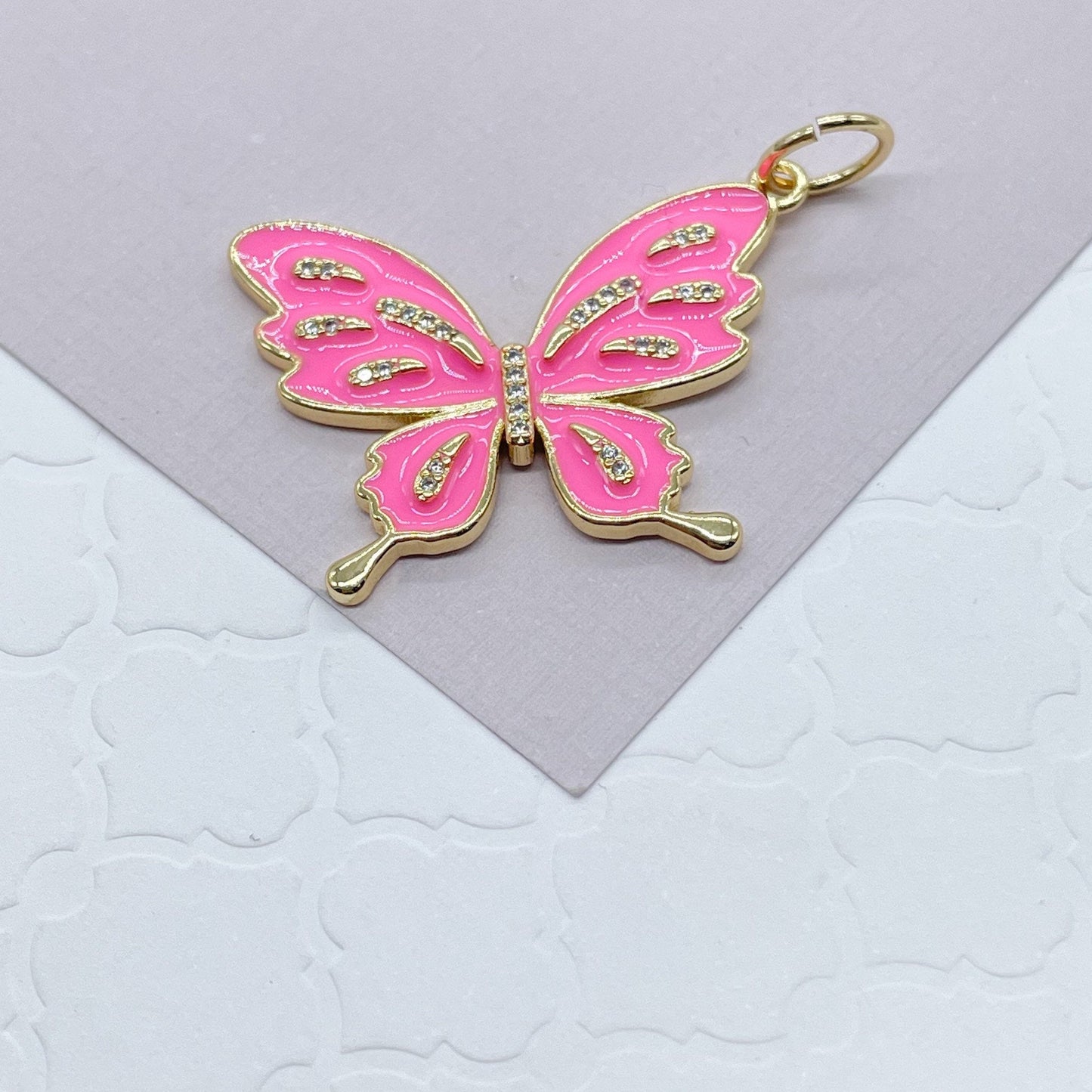 18k Gold Layered Colorful Butterfly Enamel Pendant Wholesale Charm Jewelry Making