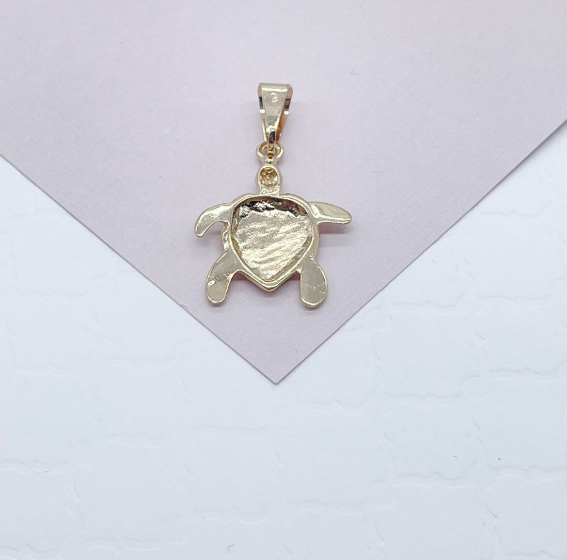 18k Gold Layered Ocean Turtle Charm Featuring Little Zirconia In the Eyes For