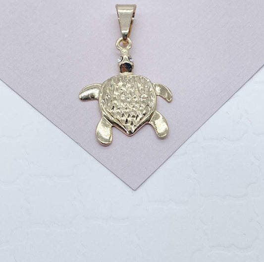18k Gold Layered Ocean Turtle Charm Featuring Little Zirconia In the Eyes For