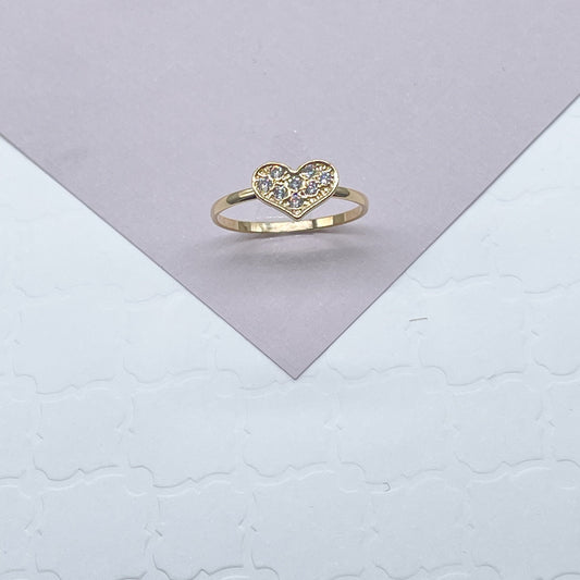 18k Gold Layered Mini Heart Ring Featuring Cubic Zirconia on Top For Wholesale