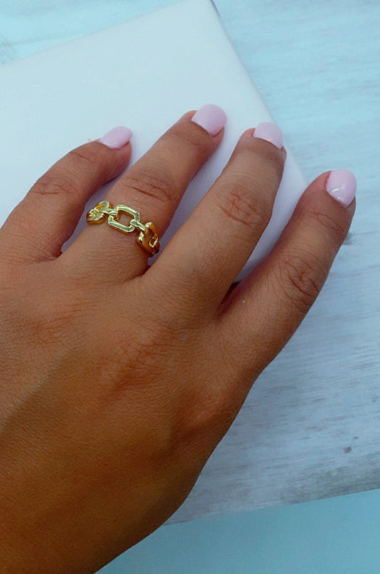 Adjustable 18k Gold Layered Link Ring Dainty Jewelry For Wholesale