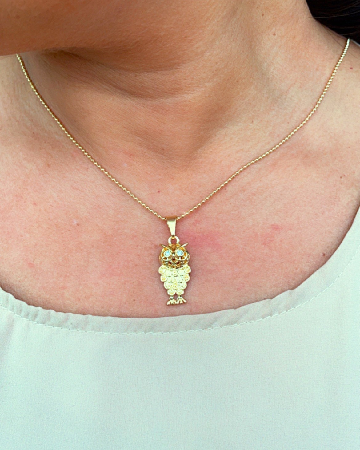 18k Gold Layered Owl Charm Featuring Cubic Zirconia Eyes For Wholesale And