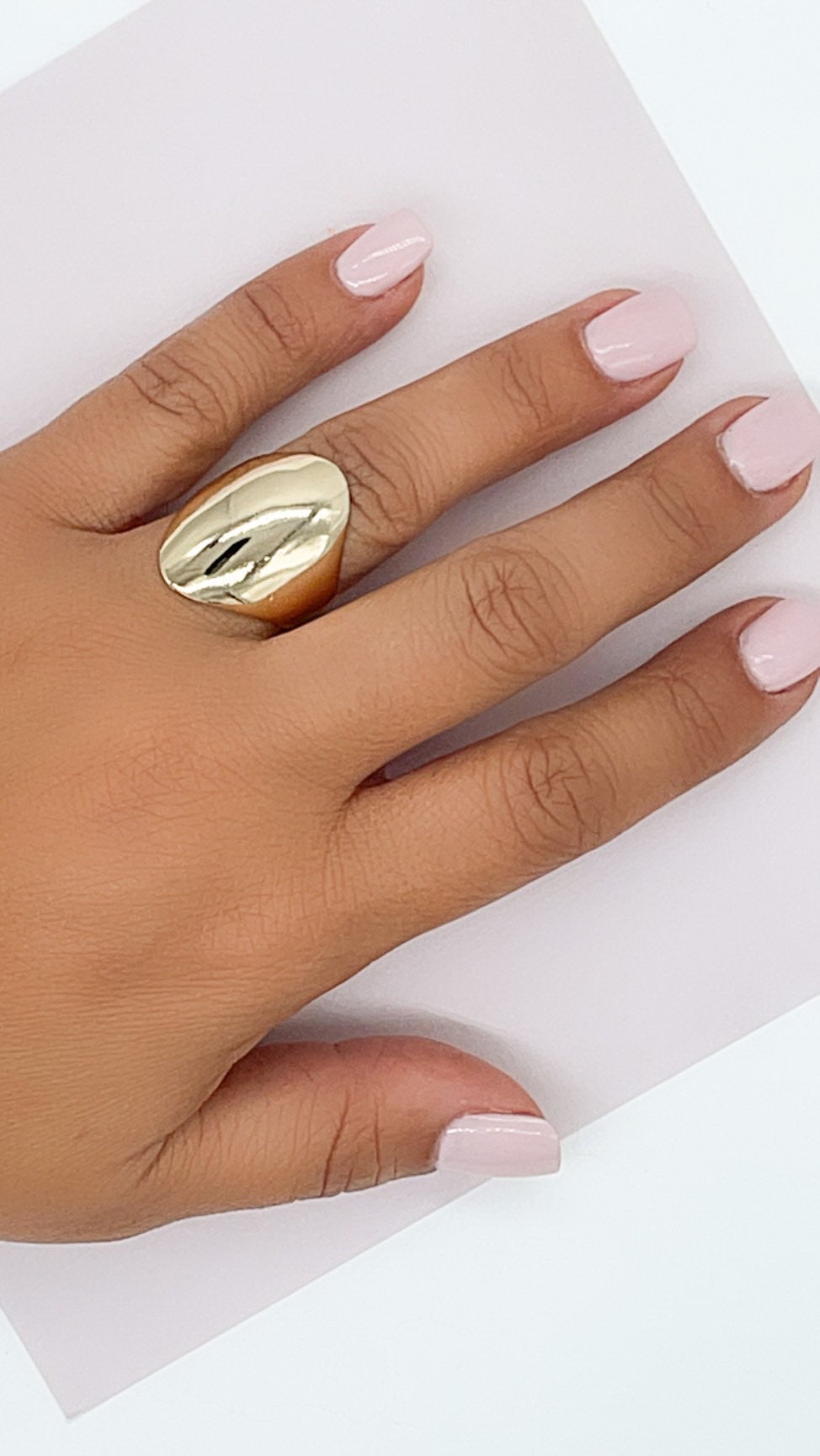 18k Gold Layered Chunky Plain Oval Dome Ring