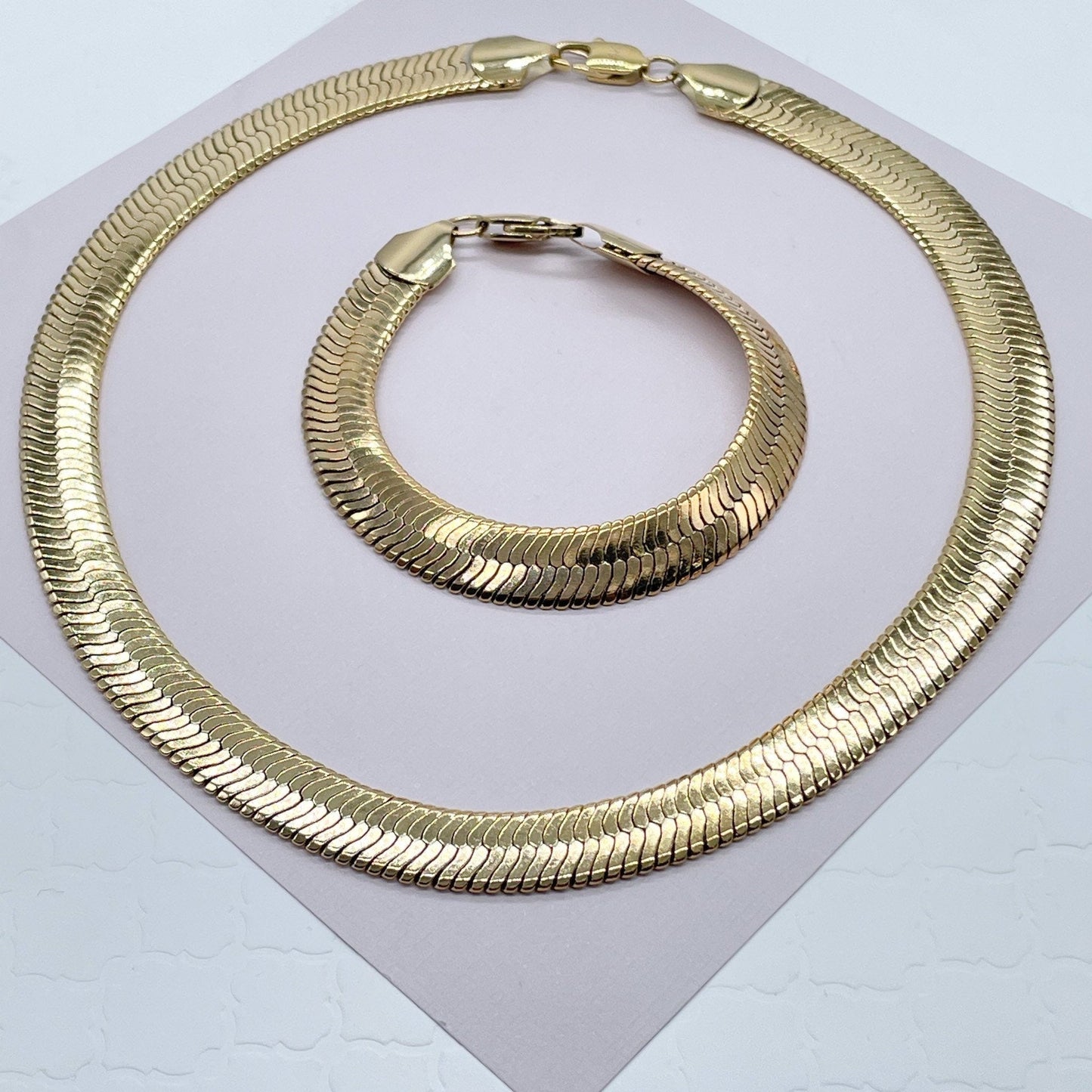 18k Gold Layered 10mm Herringbone Necklace For Layering Jewelry