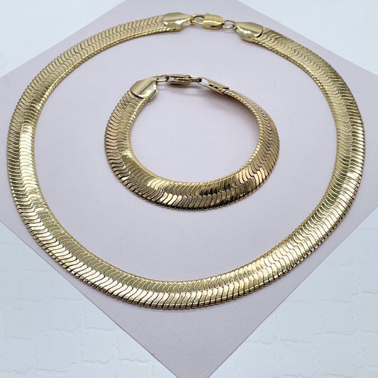 18k Gold Layered 10mm Herringbone Necklace For Layering Jewelry
