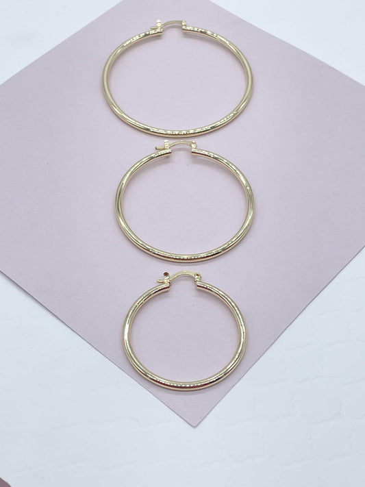 18k Gold Layered Plain Hoop Earrings Available Small, Medium, Large Sizes For the