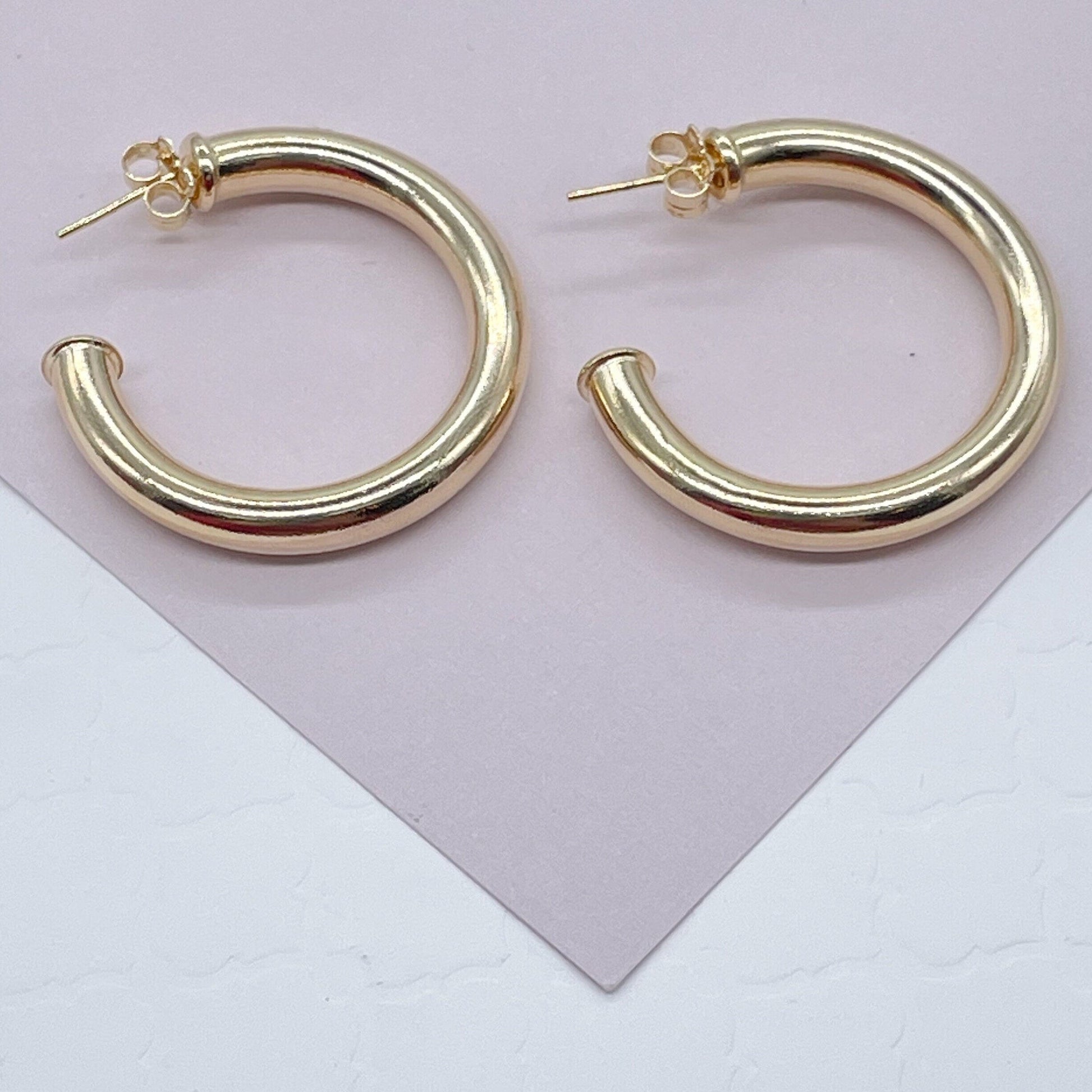 Thick 18k Gold Filled Plain 5mm Chunky 3/4 Hoop Earrings Push Back Closing the and Jewelry Making Supplies