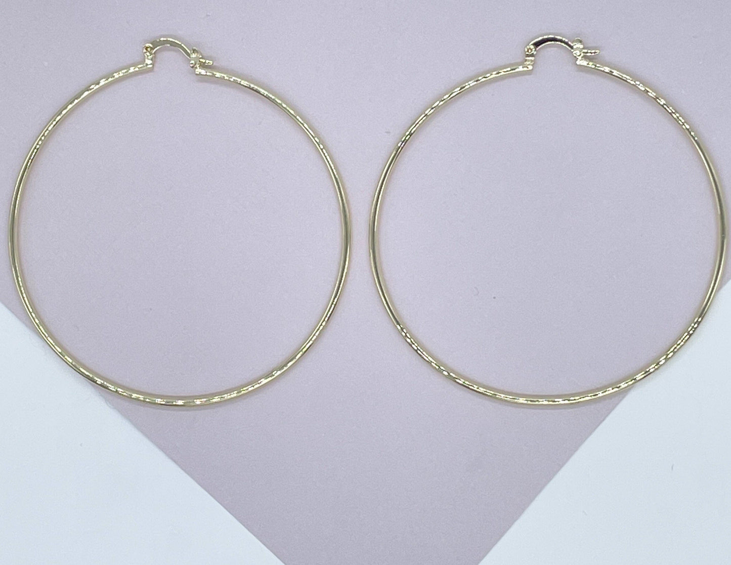 Light 18k Gold Layered Ultra Thin Hoops 1.7mm Thickness In S, M, L Sizes For