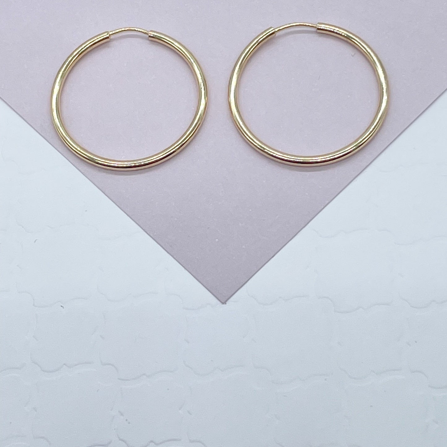 Very Light And Sturdy 18k Gold Layered Plain Thin Endless Hoop Earrings, Dainty