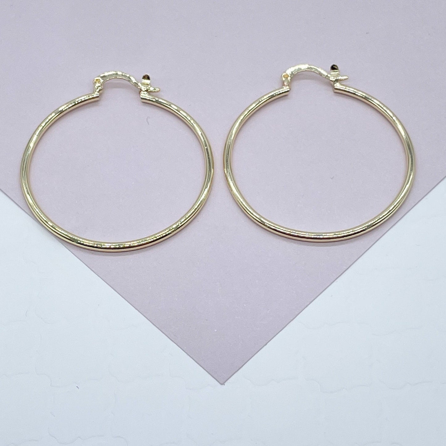 Light 18k Gold Layered Ultra Thin Hoops 1.7mm Thickness In S, M, L Sizes For