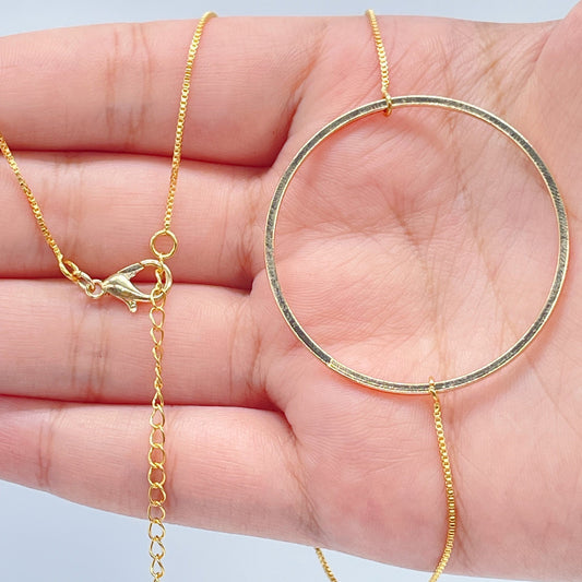 18k Gold Layered Box Chain Featuring The Circle of Life Charm Pendant Necklace,