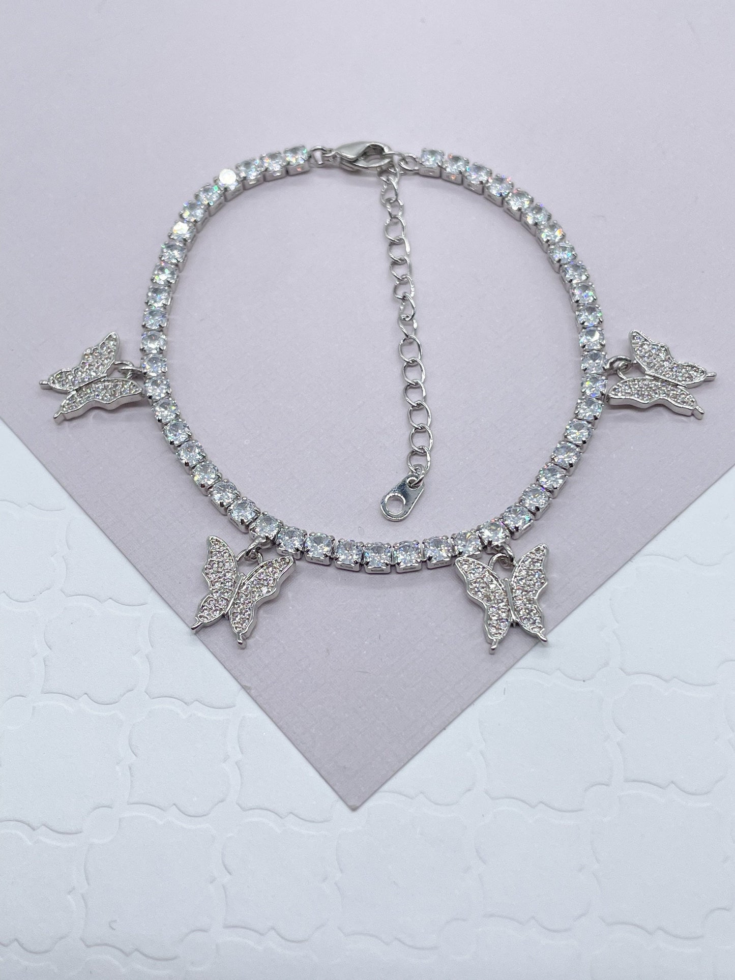 18k Gold Filled Clear Cubic Zirconia Tennis Bracelet with Four Zirconia