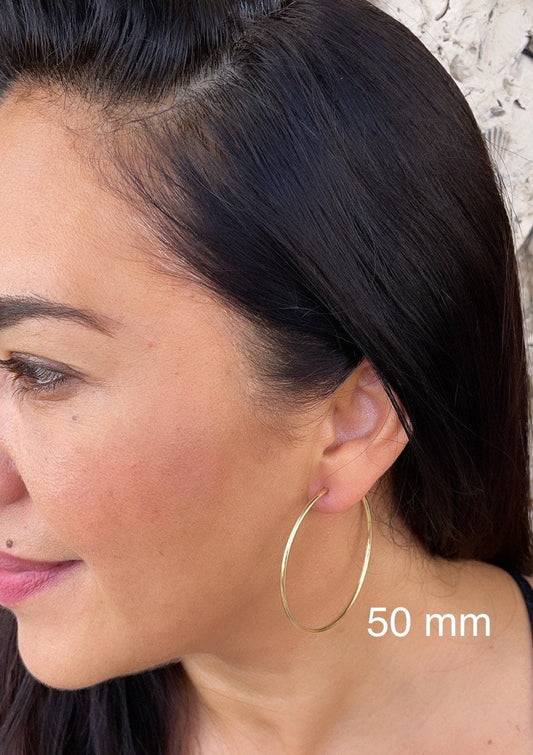 Very Light And Sturdy 18k Gold Layered Plain Thin Endless Hoop Earrings, Dainty