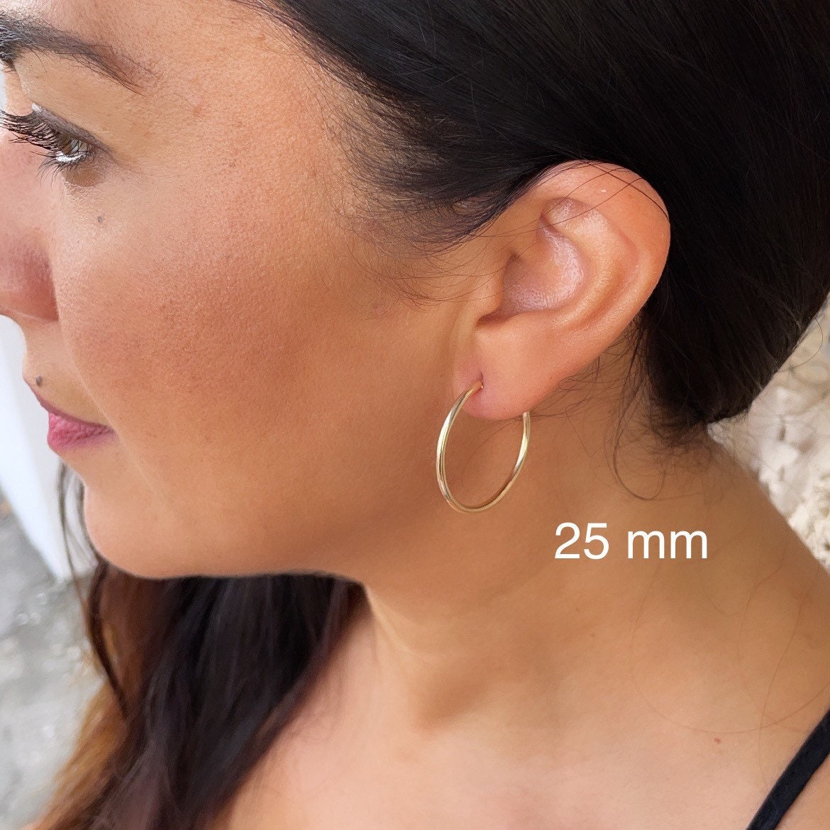 Very Light And Sturdy 18k Gold Layered Plain Thin Endless Hoop Earrings, Dainty