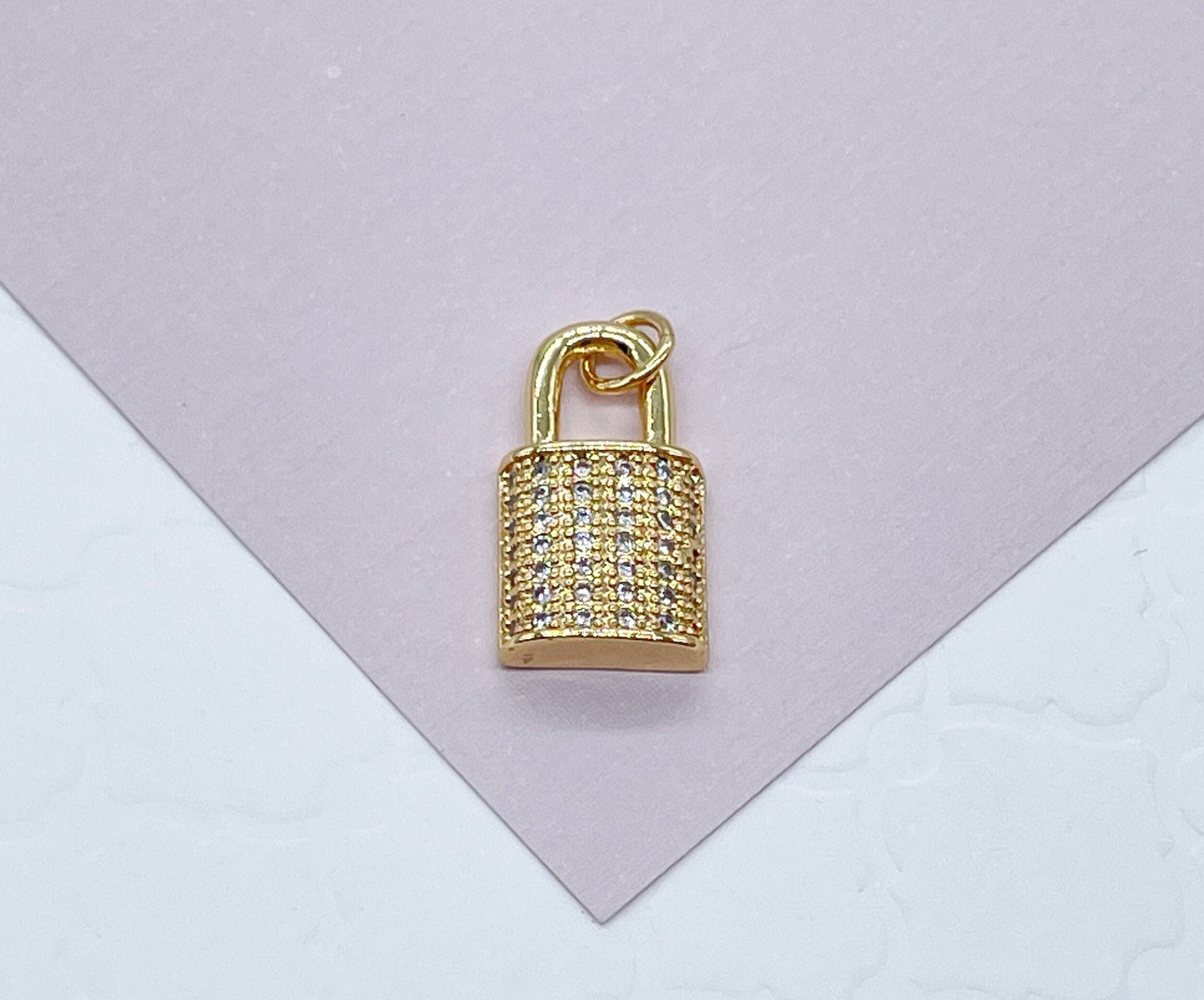 18k Gold Layered 1.5mm Lock Charm in Micro Pave Settings