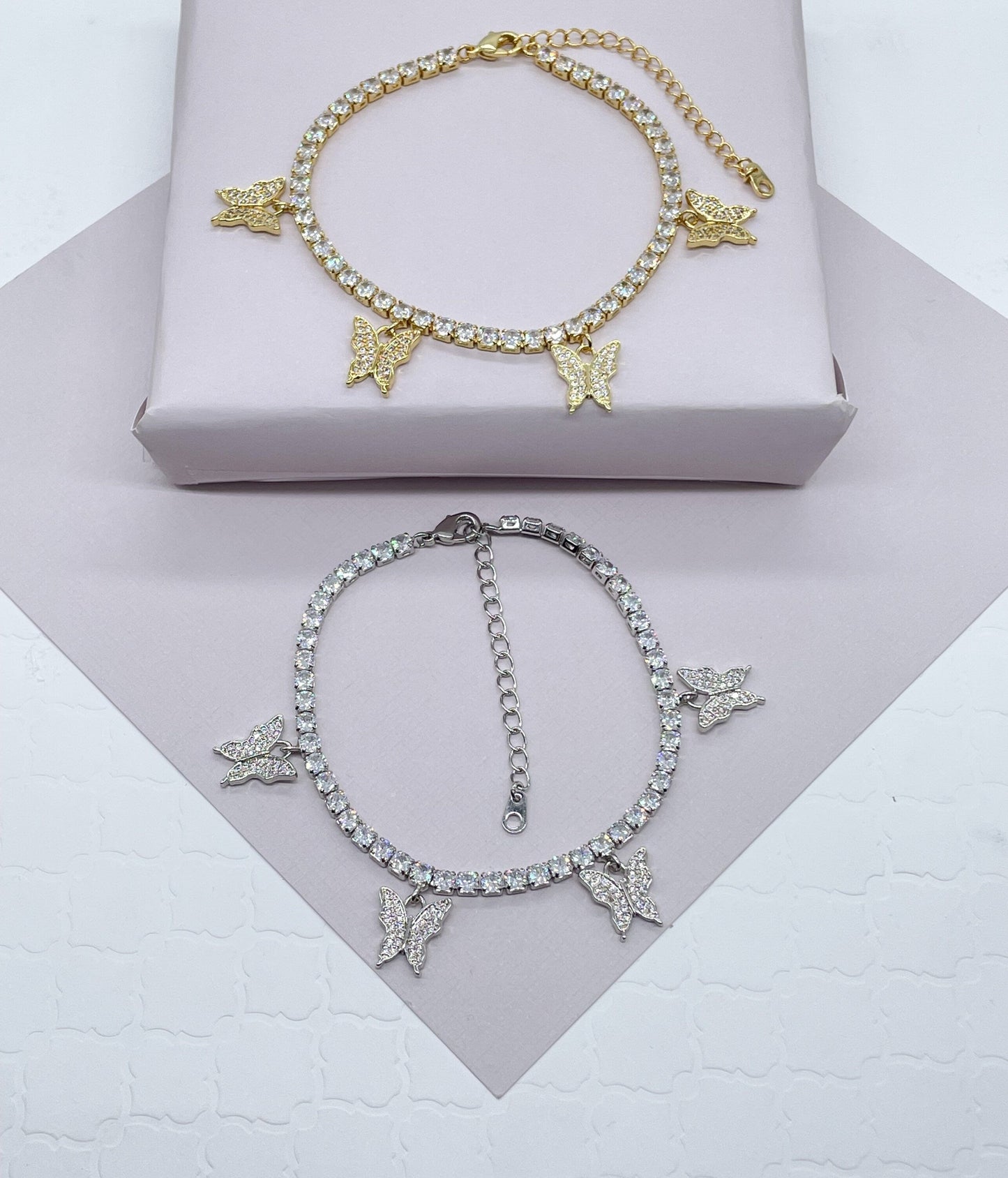 18k Gold Filled Clear Cubic Zirconia Tennis Bracelet with Four Zirconia